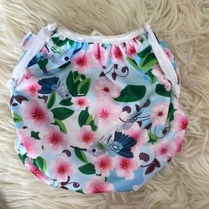 Alvababy floral purple hummingbird reusable snap button baby diapers swim diaper